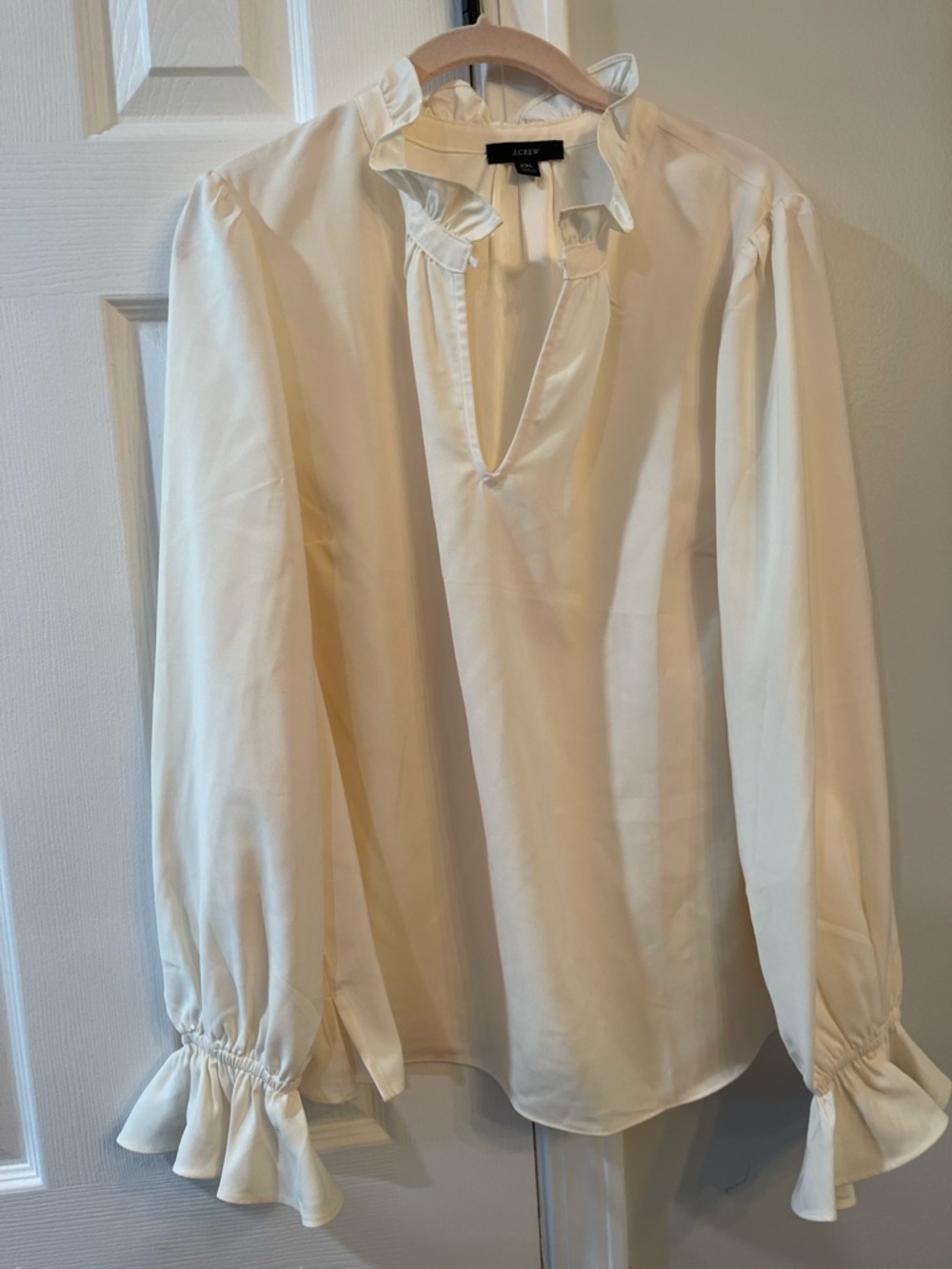 J. Crew Cream Ruffle-Trim Popover Blouse